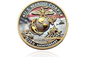 SNKVAUP USMC 250th Anniversary Challenge Coin – 1.57" Double-Sided Gold-Plated Marine Corps Commemorative Coin – Military Gift for Veterans, Collectors, and Service Members (A#)
