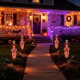 PELUHIY Halloween Solar Garden Lights,2PCS of Set 3D Scary Skeleton Outside Decor,Solar Creepy Skull Path Lights for Grave/Yard/House/Halloween Decorations Outdoor Party Gifts Decor (Orange)