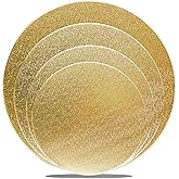 4 Pack Gold Cake Boards Round Cake Circles 6, 8, 10, 12 Inch Cake Base Cardboard, 1 of Each Size Set for Baking Cake, Wedding Birthday Cake, Dessert, Cake, Pizza Decorating and Exhibition