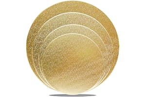 WANBAO 4 Pack Gold Cake Boards Round Cake Circles 6, 8, 10, 12 Inch Cake Base Cardboard, 1 of Each Size Set for Baking Cake, Wedding Birthday Cake, Dessert, Cake, Pizza Decorating and Exhibition
