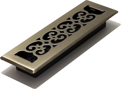 Decor Grates SPH210-A Scroll Floor Register Antique Brass 2x10 Inch