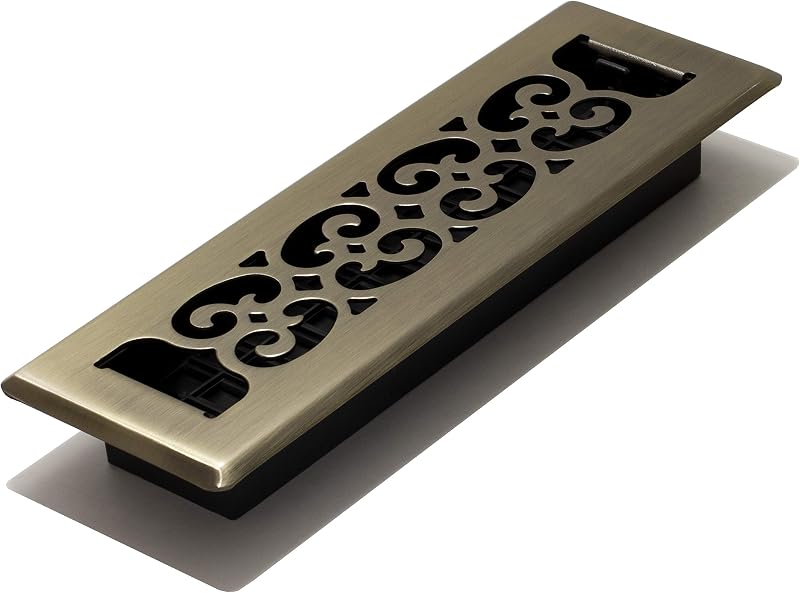 Decor Grates SPH210-A Scroll Floor Register Antique Brass 2x10 Inch