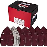 ProductionShop Premium 320 Grit 5-Hole Pattern Mouse Detail Sander Sandpaper Sheets, Box of 45 - Dustless Hook & Loop Triangle Shaped Mouse Disc Pads - Woodworking Tool Sand Wood Furniture Auto Paint