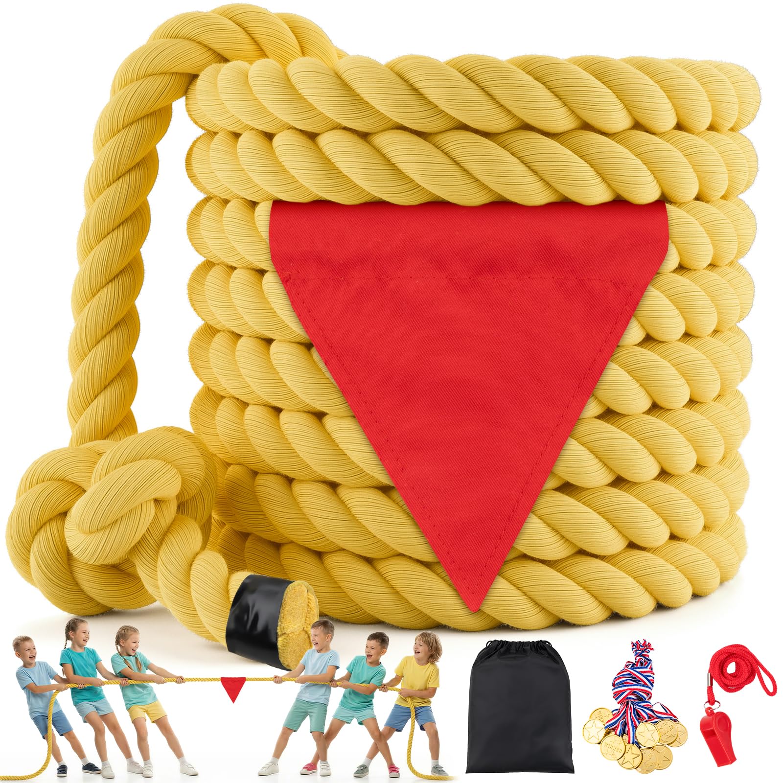 Photo 1 of HOKINETY Tug of War Rope for Kids & Adults - 40ft Soft Cotton Outdoor Pulling Rope with Flag for Team Building Activities Field Day Family Reunions Birthday Parties Camping Games- Yellow
