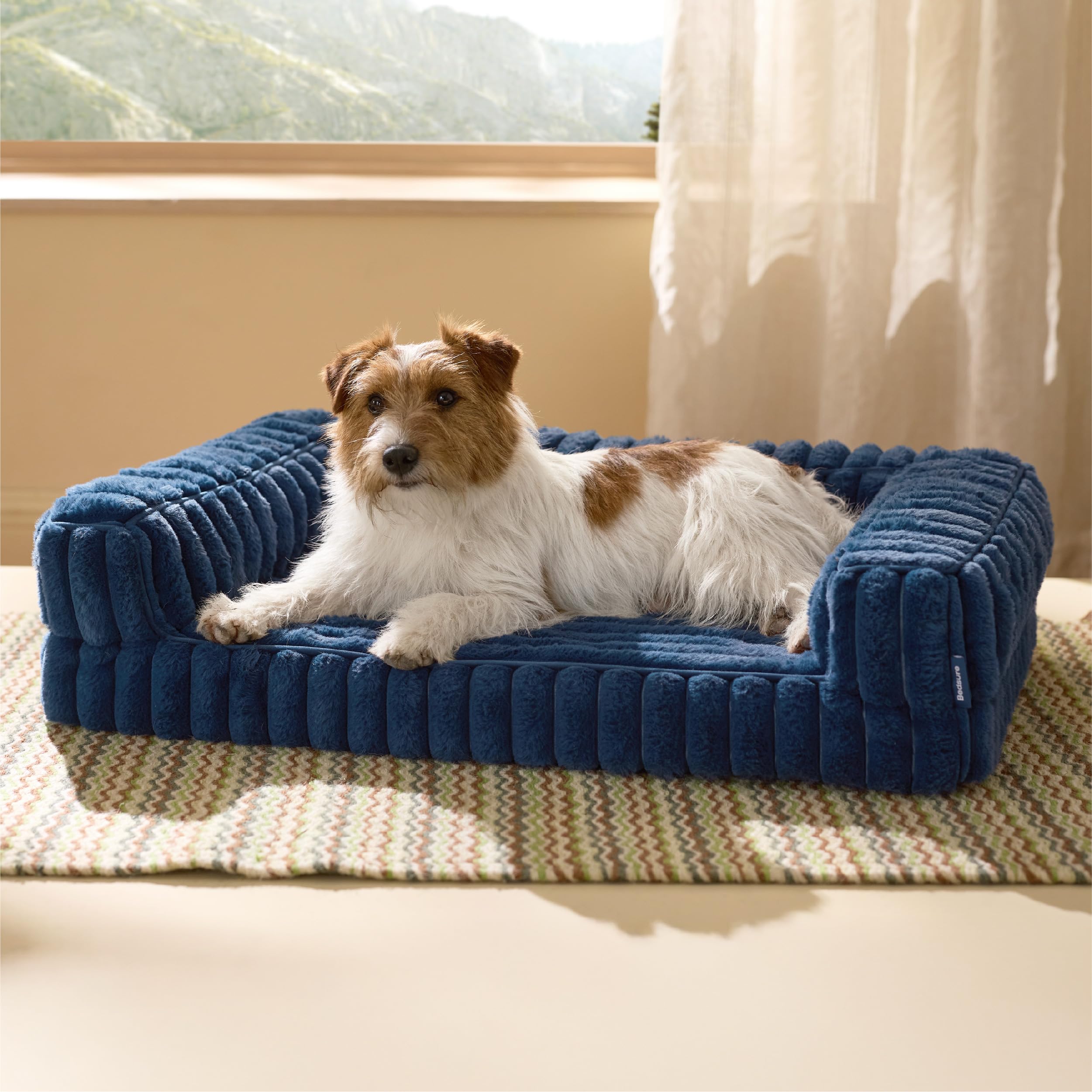 Photo 1 of *** MINOR DAMAGE / SMALL RIP *** Bedsure ComfyFleece™ Orthopedic Dog Bed for Medium Dogs, Waterproof Memory Foam Medium Pet Beds with Sides, Non-Slip Bottom and Egg-Crate Foam Dog Couch Sofa with Washable Corduroy Cover, Blue