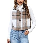 UANEO Womens Fall Cropped Plaid Vest Flannel Button Down Sleeveless Shirt Jacket Lapel Collar Gilet
