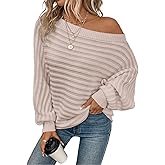 SISKIN Oversized Off Shoulder Pullover Asymmetrical Sweaters Knitted Batwing Striped Trendy Cozy Sweater for Winter