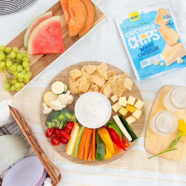 ORCHARD VALLEY HARVEST WHITE CHEDDAR CHICKPEA CHIPS, 3.5 OUNCES (PACK OF 6), PLANT-BASED PROTEIN, NON-GMO, NO ARTIFICIAL INGREDIENTS