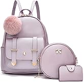 I IHAYNER Mini Backpack Purse for Teen Girls 3-PCS Fashion Backpack Cute Travel Daypacks Women Pompom Backpack Shoulder Bag