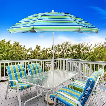 Movtotop 2m Garden Umbrella Non Rusting Parasol Umbrella With Tilted Aluminum Crank Beach Patio Umbrella Sun Shade Protection Upf50 Market Parasol For Balcony Patio Fishing Backyard Blue Green Amazon Co Uk Garden Outdoors