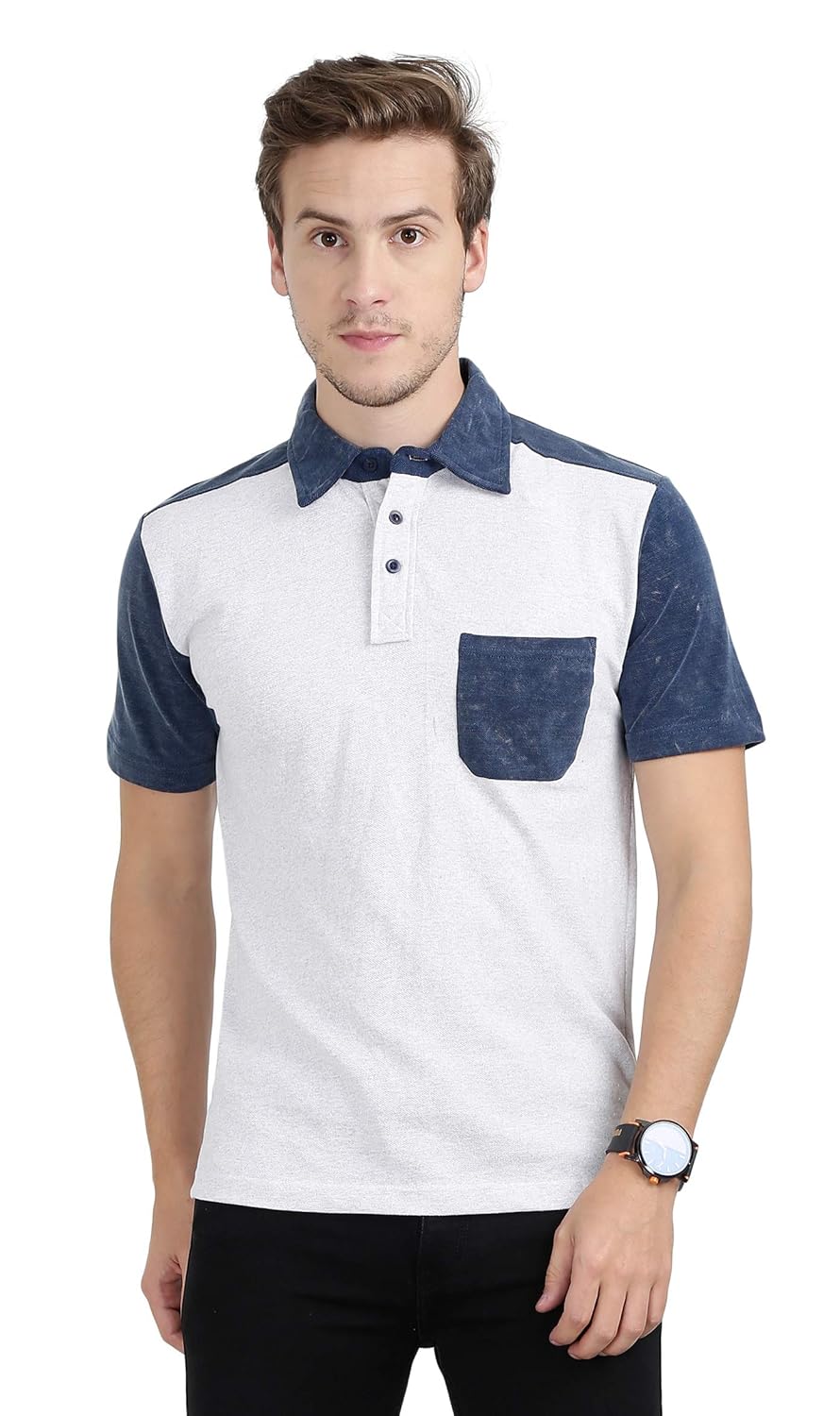 Buy fanideaz Branded Men's Denim Collar Premium Polo T Shirt with Denim