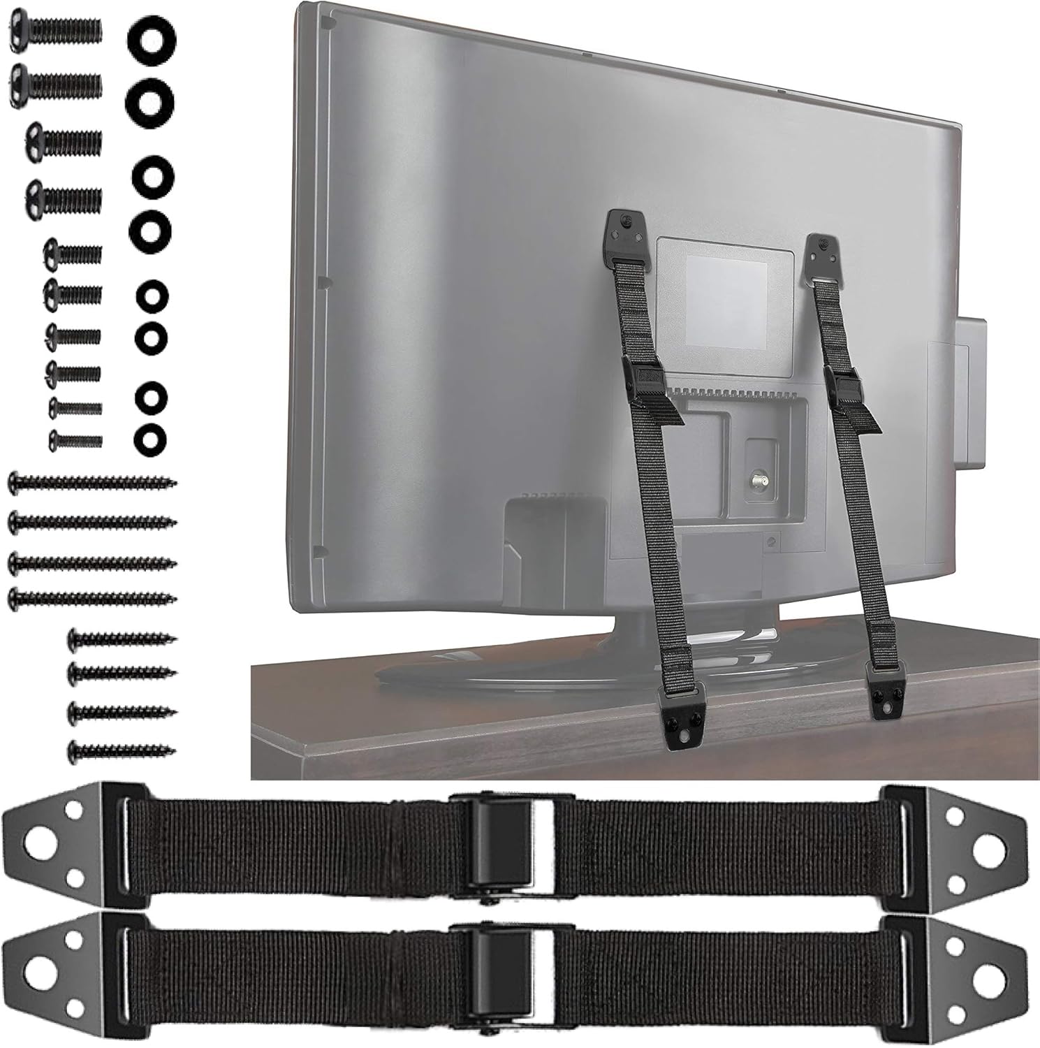 Amazon Pearl S テレビ 転倒防止 耐震 ベルト 2本セット Tv 家具 地震対策 固定 5種類のボルトとワッシャー日本語説明書付き 12か月品質保証 Pearl S 転倒防止用突っ張り棒