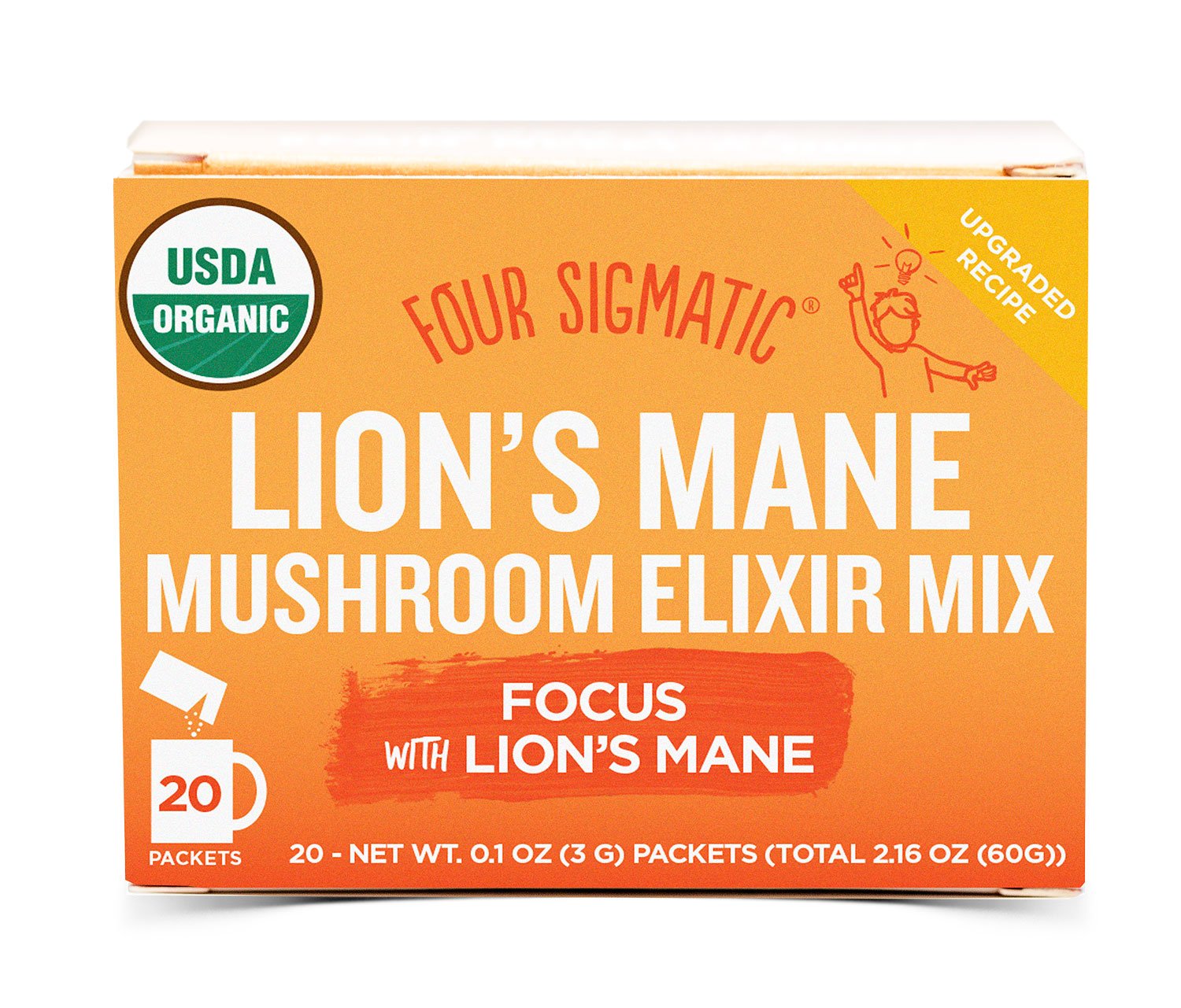 Four Sigmatic Lion’s Mane Mushroom Elixir, USDA Organic, Focus, Vegan, Paleo, 20 Count, Packaging May Vary