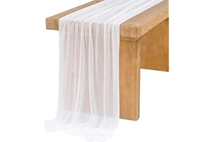 Ling's Moment 14Ft Brilliant White Sheer Chiffon Like Table Runner with Silver Sparkle for Rustic Boho Wedding Party Bridal Shower Decorations Birthday Party