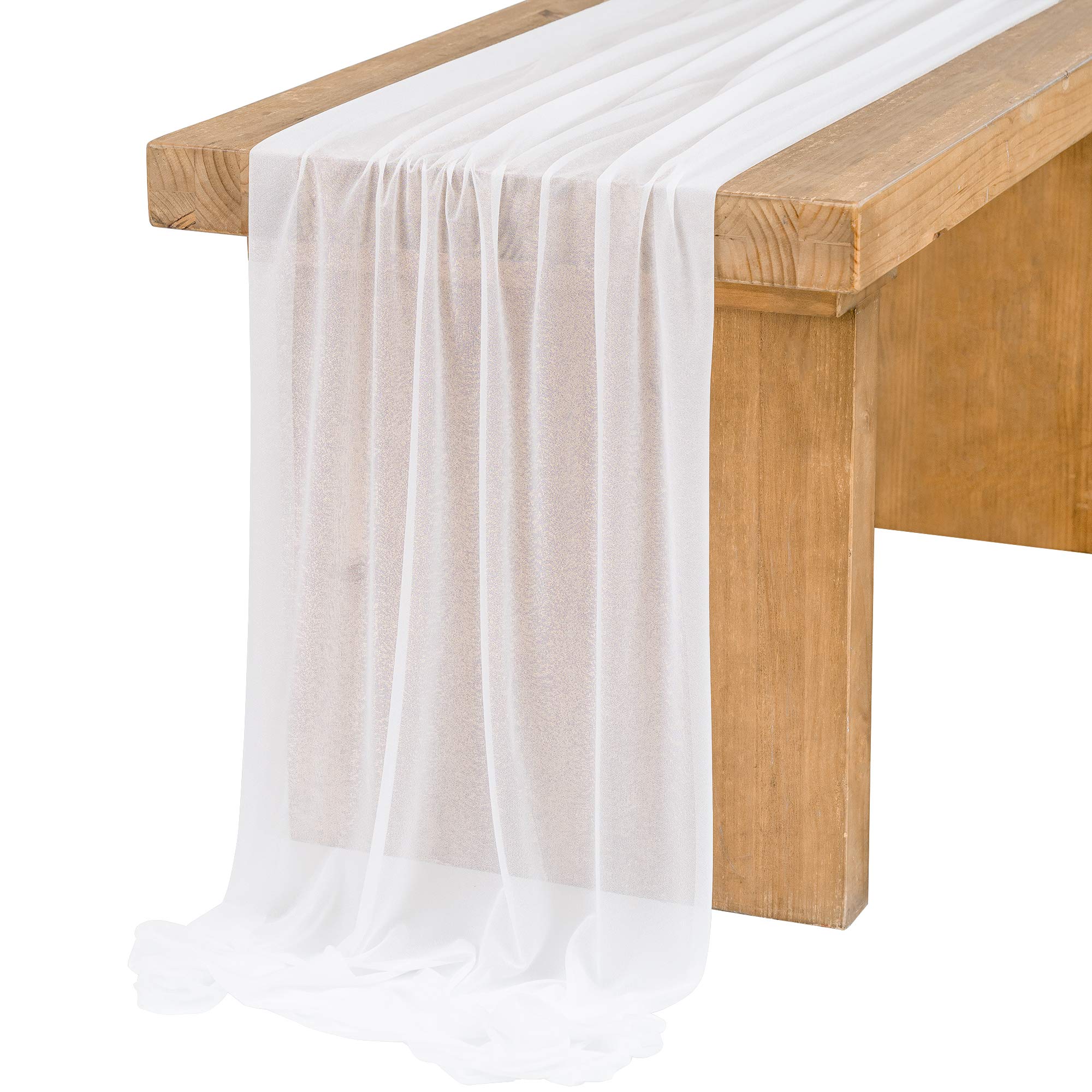 Photo 1 of Ling's Moment 14Ft Chiffon Table Runner, Brilliant White Sheer Table Runners with Silver Sparkle for Rustic Boho Wedding Party Bridal Shower Decorations Birthday Party