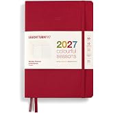 LEUCHTTURM1917 - Weekly Planner &amp; Notebook 2027, Maple Red | Colorful Seasons Edition; Fine Linen Cover; Hardcover; Medium (A5); Dotted Notebook Page Opposite Each Planner Week; English