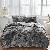 Shaggy Comforter Set Queen Size 3 Pieces Winter Faux Fur Comforter Set with 2 Pillowcases Ultra Soft and Easy Care Luxury Plush Warm Super Fleece Sherpa Bedding Set White with White with Black