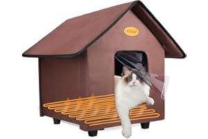 IPEAIN Heated Cat House Outside for Winter, Elevated Insulated Waterproof Outside Cat House Heated Feral Cat Shelter, Easy Assembly, Warm for Outdoor Cats in Winter (Tan)