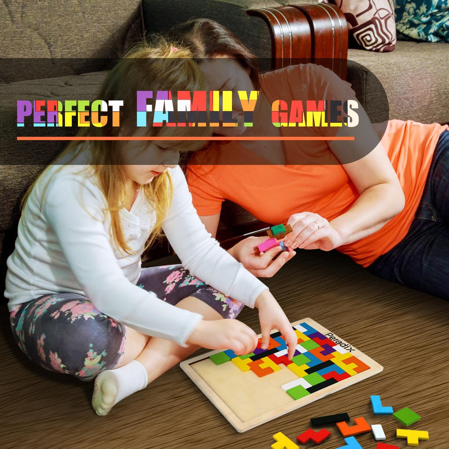 Peradix Wooden Jigsaws Tangram Puzzle Board Toys Colourful Brain Teasers Upgraded Toys Set 63PCS for Preschool Imagination Intellectual Education