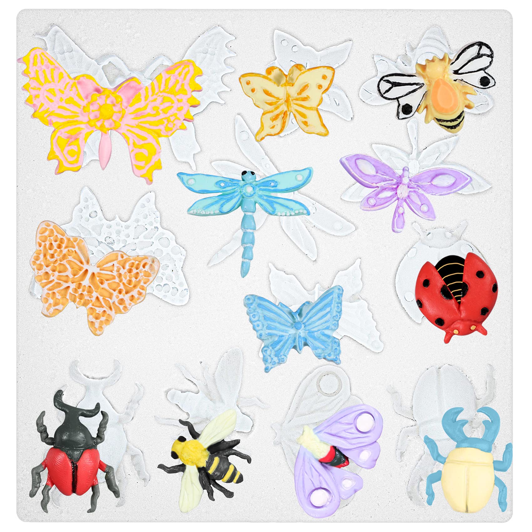 Musykrafties Insects Silicone Mould, Include Butterflies Dragonflies Bee Ladybug for Fondant Cake Decoration, Cupcake Topper, Polymer Clay, Crafting, Resin Epoxy, Jewellery Making