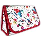 Quilted Cotton Makeup Bag with Mirror, Cosmetic Bag, Travel Organizer | Built-in Mirror
