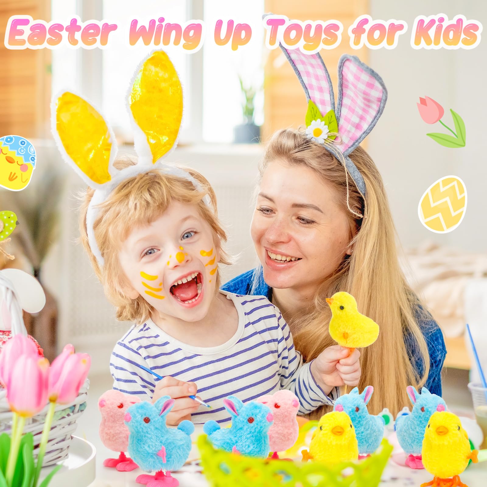 Tagitary Bunny and Jumping Chick Wind Up Toys Easter Plush Rabbit and Chicken Toy for Kids Toddlers Easter Egg Hunt Basket Party Favor Stocking Stuffers Classroom Prizes Christmas Birthday Gift