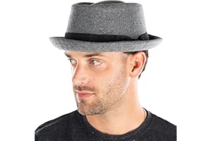 Funky Junque Fedora Hats for Men Premium Wool Women Structured Black Bowler Pork Pie Short Brim Vintage Trilby Stetson