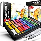 MISULOVE Watercolor Paint Set, 36 Premium Colors in Gift Box with Bonus Watercolor Paper and Watercolor Brush Pens, Perfect f