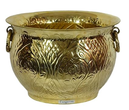 Tangerine Handcrafted Decorative Brass Planter Pot with Lacquer Finish/Polish- Size 10 x 14