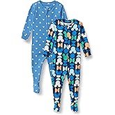 Amazon Essentials Disney | Marvel | Star Wars Unisex Babies' and Toddlers' Snug-Fit Cotton Footed Pajamas, Multipacks