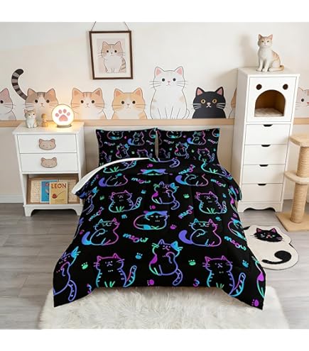 GTDKSUEVG 3D Con Stampa Di Cute Cat Biancheria Da Letto 3 Pezzi Set