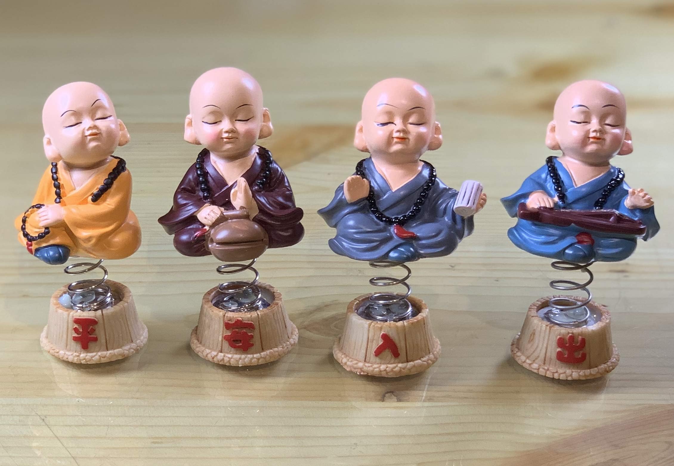 BEESCLOVER Spring Cute Cartoon Little Resin Monk Doll Decoration Auto Dashboard Shaking Head Ornament Set of 4 Pcs.