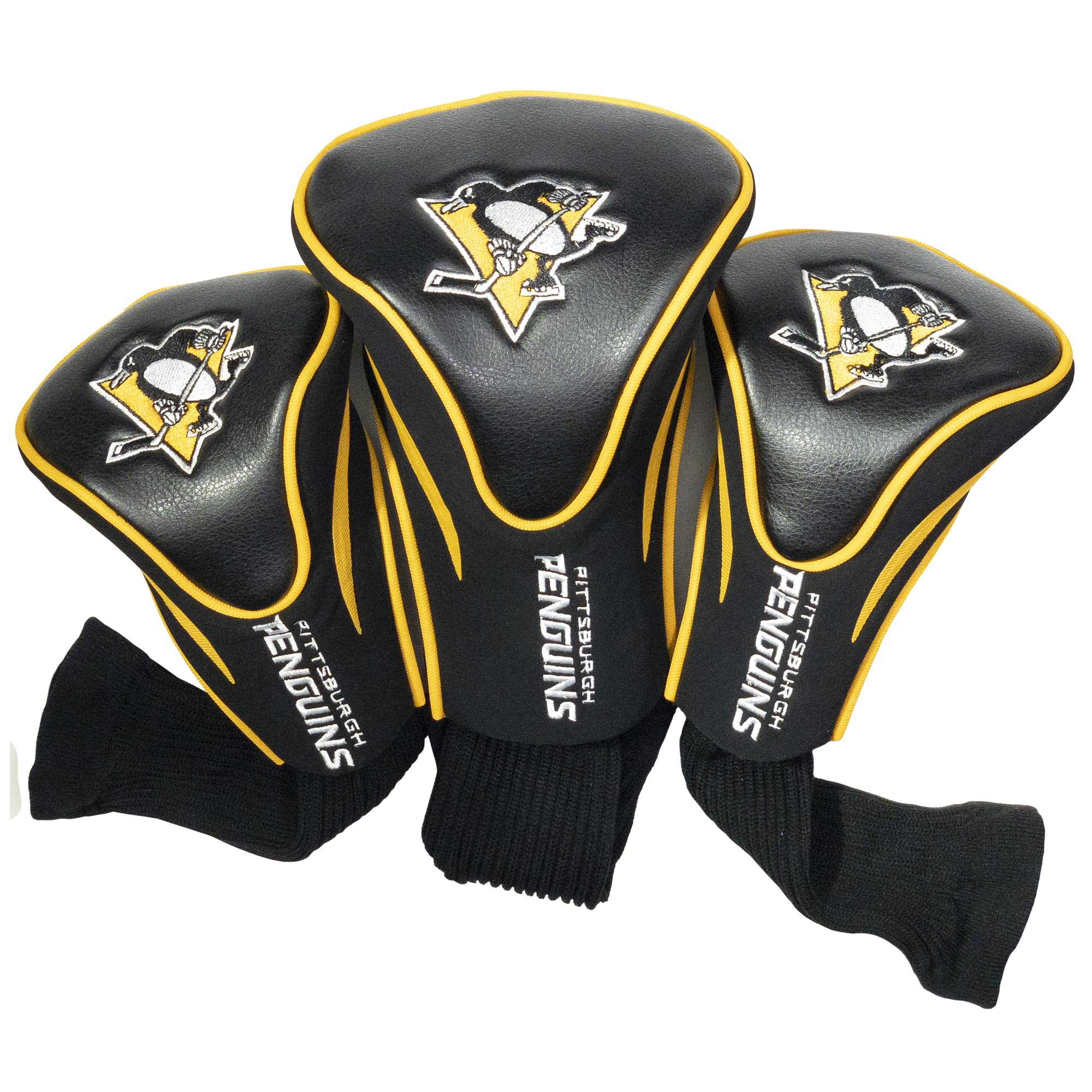 Team Golf NHL Pittsburgh Penguins Contour Golf Club Headcovers (3 Count) Numbered 1, 3, & X, Fits Oversized Drivers, Utility, Rescue & Fairway Clubs, Velour lined for Extra Club Protection Image