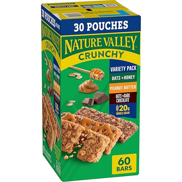 NATURE VALLEY CRUNCHY GRANOLA BARS, VALUE PACK, 60 BARS, 44.7 OZ COUNT (30 POUCHES)