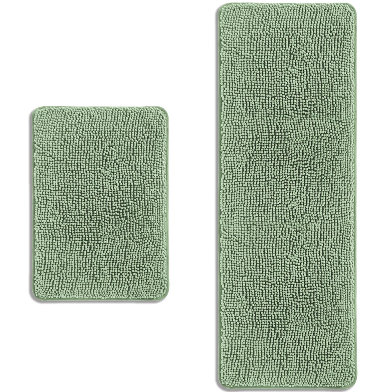PureSwan Bathroom Rugs Sets 2 Piece – Absorbent and Washable Bath Mat, Non-Slip, Thick Soft Chenille Bath Rugs for Bathroom Floor, Shower, Sink(17" x 24"+17" x 47", Sea Foam) Image