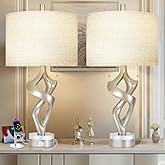Scenekoy Sculptural Resin Table Lamp Set of 2 with USB Ports for Bedroom Living Room, 26” Antique Silver Leaf Dual Pull Chain