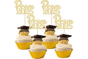 Gyufise 24Pcs Prom 2025 Cupcake Toppers Glitter Class of 2025 Cake Decorations Prom 2025 Graduation Cupcake Picks for 2025 College Graduation Party Decorations Gold