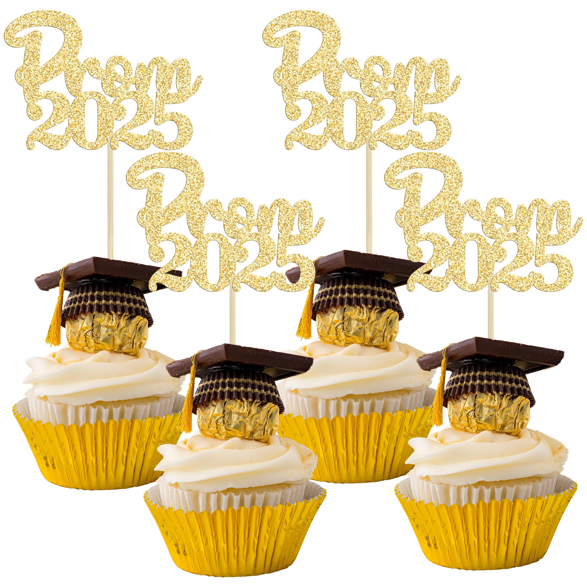 Gyufise 24Pcs Prom 2025 Cupcake Toppers Glitter Class of 2025 Cake ...