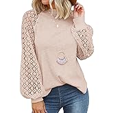 MIHOLL Women's Long Sleeve Tops Lace Casual Loose Blouses T Shirts