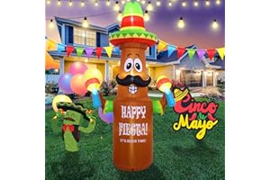 SHDEJTG 10ft Cinco De Mayo Carnival Inflatable Decoration, Mexican Carnival beer bottle shaped inflatable decoration, built-in LED lights, suitable for outdoor garden lawns, courtyard party carnivals