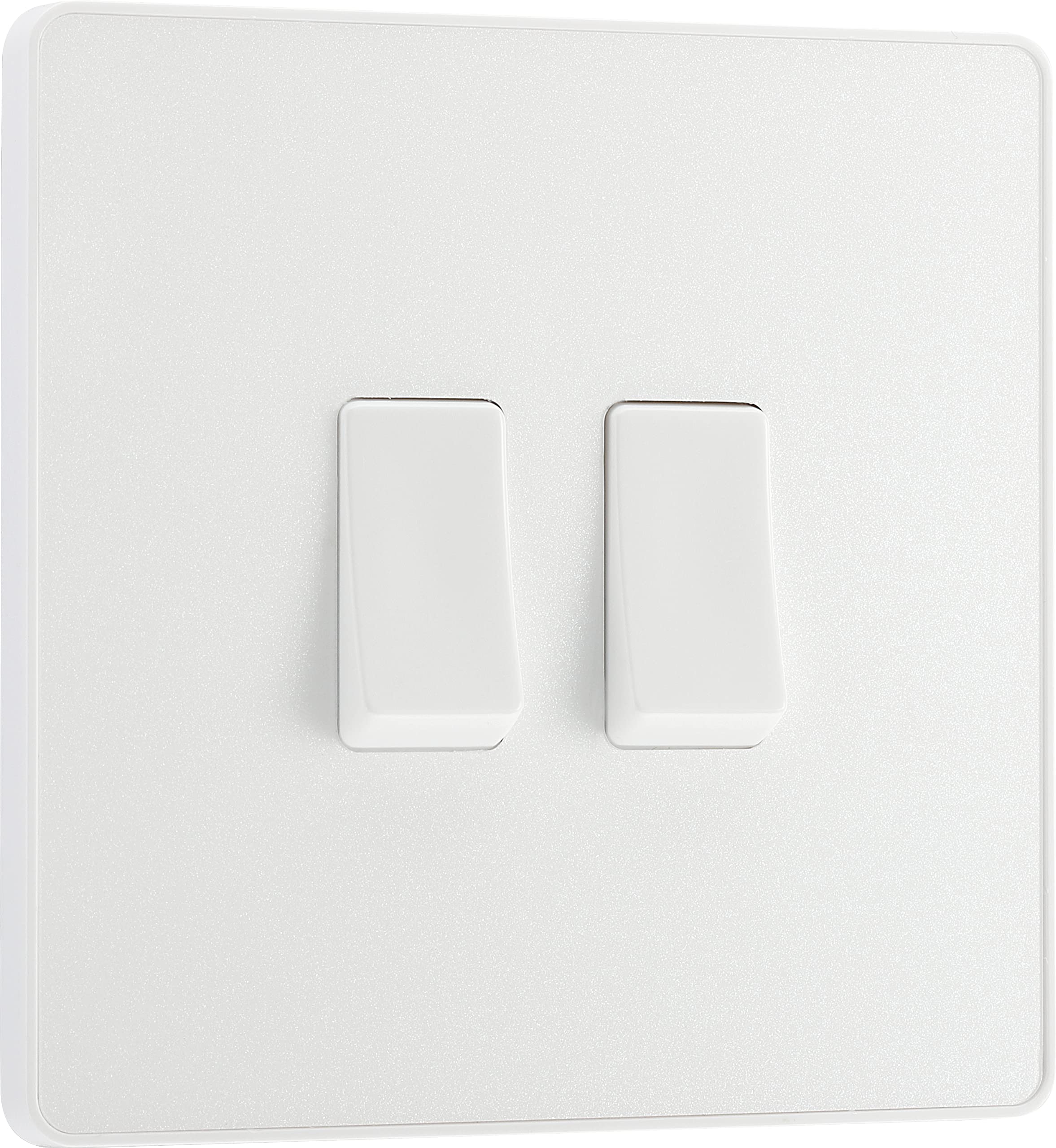 BG Electrical Double Wall Light Switch, 2 Way, Screwless Front Plate, Round Edges, Evolve, Pearlescent White, 20A, 16AX, PCDCL42W