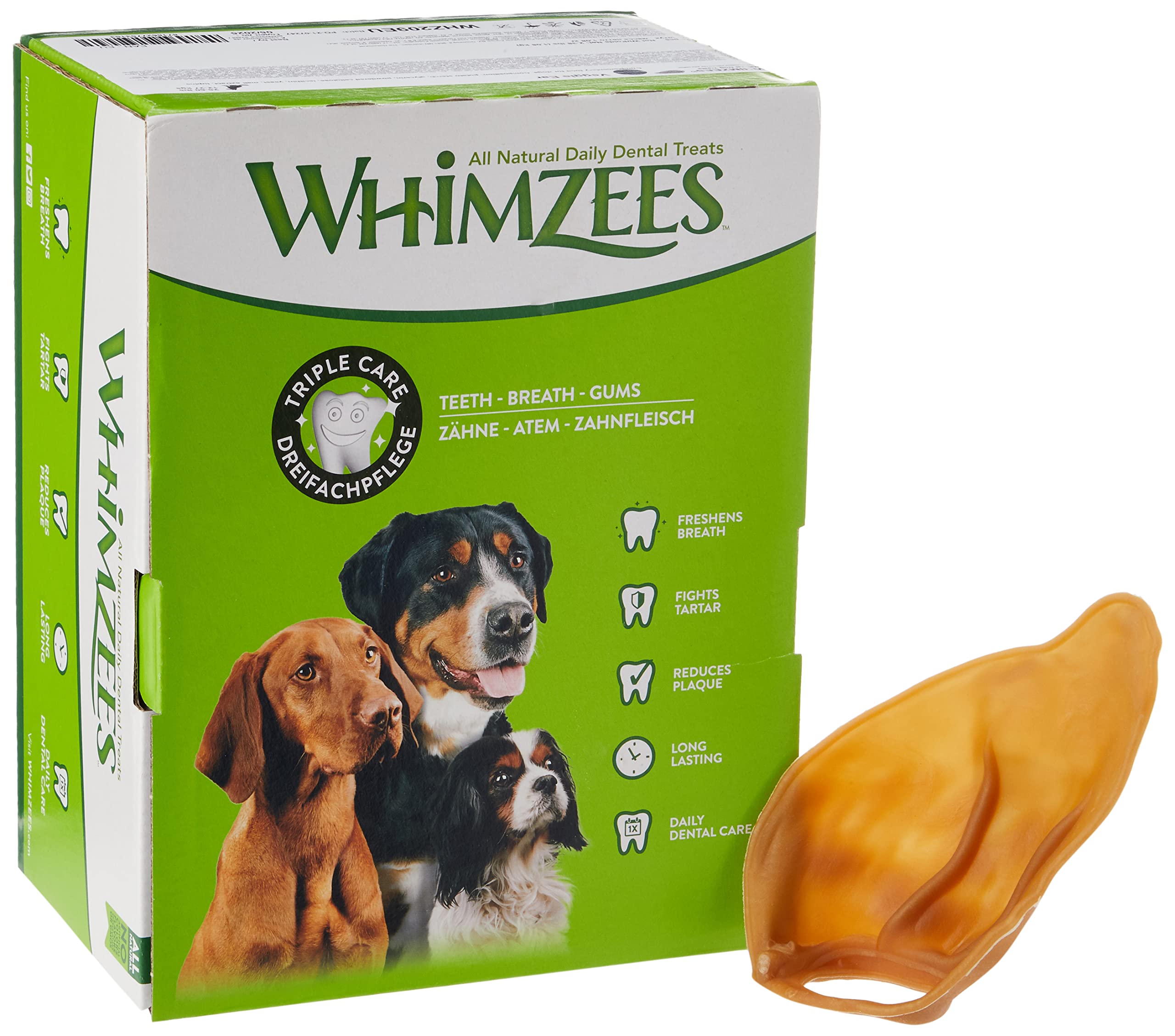 Whimzees Natural Dental Dog Treats Veggie Ear, 1 x 18