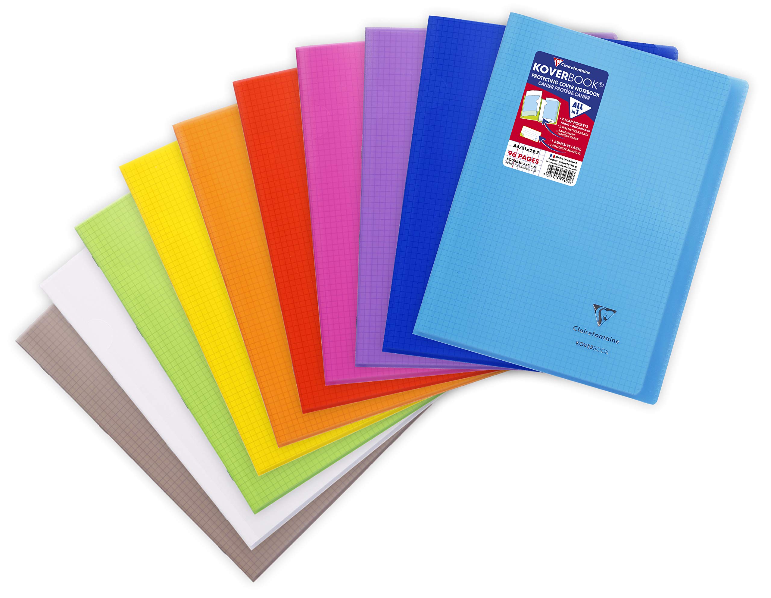 Clairefontaine 971601C A Koverbook Stapled Notebook - A4 21x29,7 cm - 96 Pages Small Squares with Margin - White Paper 90 g - Polypro Cover Random Colour