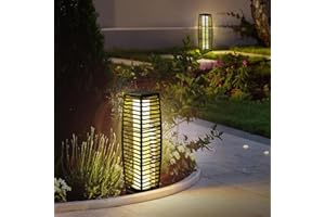 OLYMSOLD Solar Powered Outdoor Floor, 2 Piece Outdoor Floor Lamps, Solar Lanterns Waterproof Resin Wicker, Weather-Resistant Rattan Deck Light for Patio, Lawn, Porch, Garden