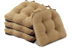 Basic Beyond Chair Cushions for Dining Chairs 4 Pack, Memory Foam Chair Cushion with Ties and Non Slip Backing, 15.5 x 15.5 inches Tufted Chair Pads for Dining Chairs(Taupe)