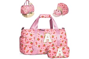 Elilier Christmas Gifts for Grandkids, Birthday Gifts for 4 5 6 7 8 9 10 11 12 13 Year Old Girls, Initial Duffle Bag for Kids, Cute Girls Dance Bag, Overnight Sleepover Gym Bag with Shoe Compartment
