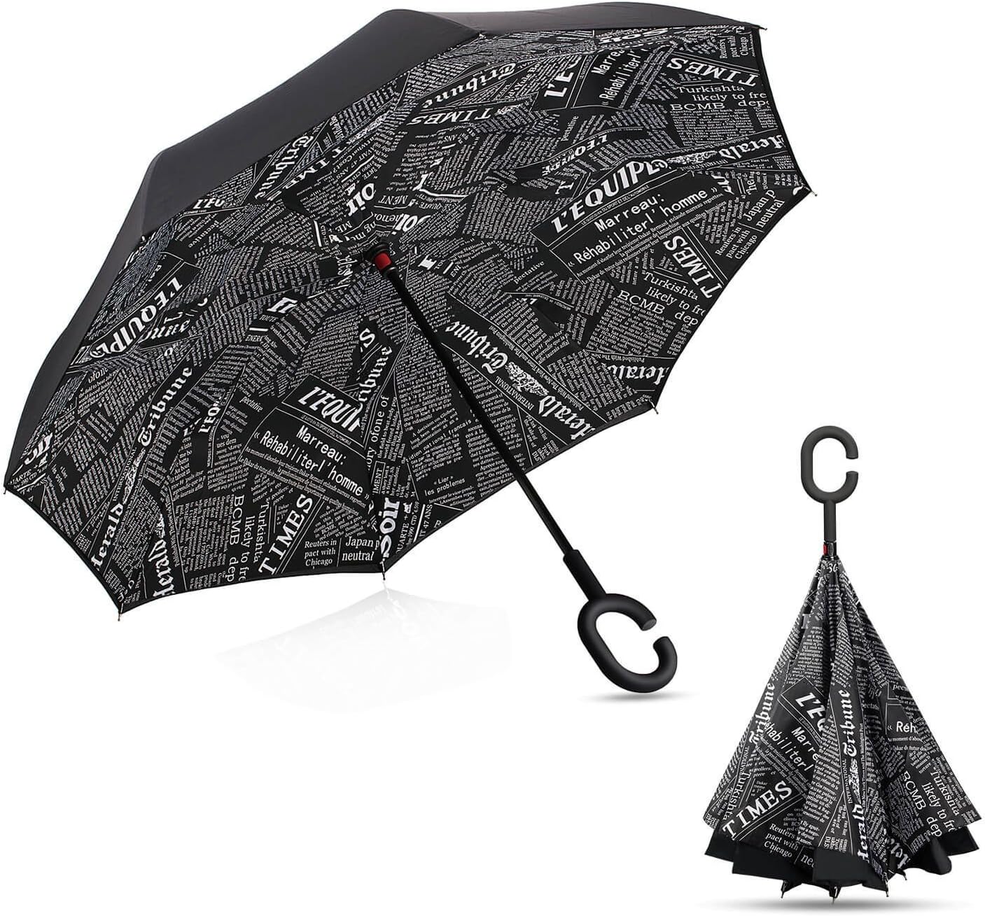 Elelink Double Layer Inverted Folding Umbrella, Windproof UV Protection Reverse Umbrella for Car Rain Outdoor with C-Shaped Handle and Carrying Bag