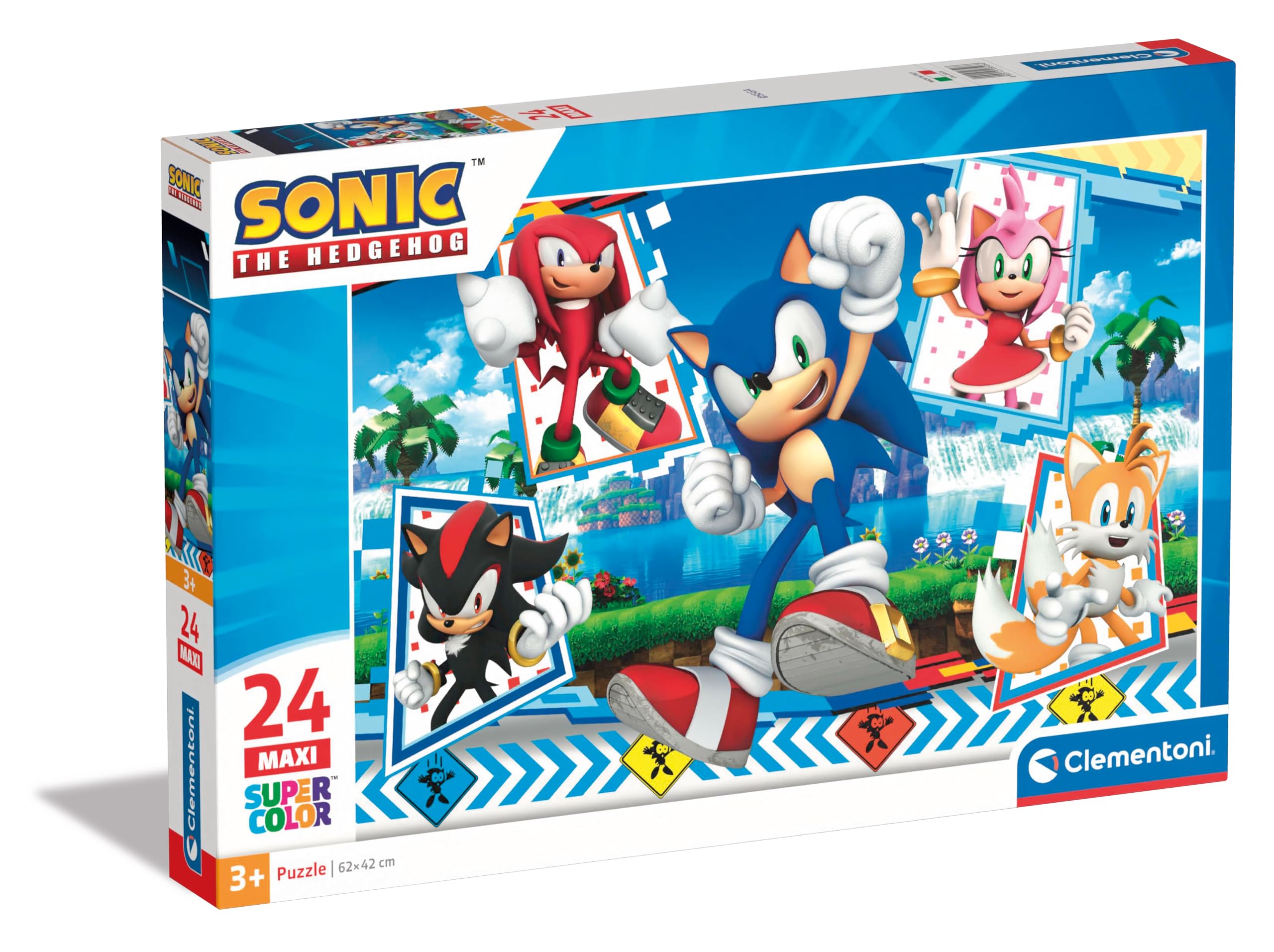 Clementoni Jigsaw Puzzle Sonic 24 Maxi Pieces - Supercolor Puzzle For Children 3-5 Years, Cartoon, Gift For Boy/Girls, Puzzle For Kids, Made In Italy, 28526