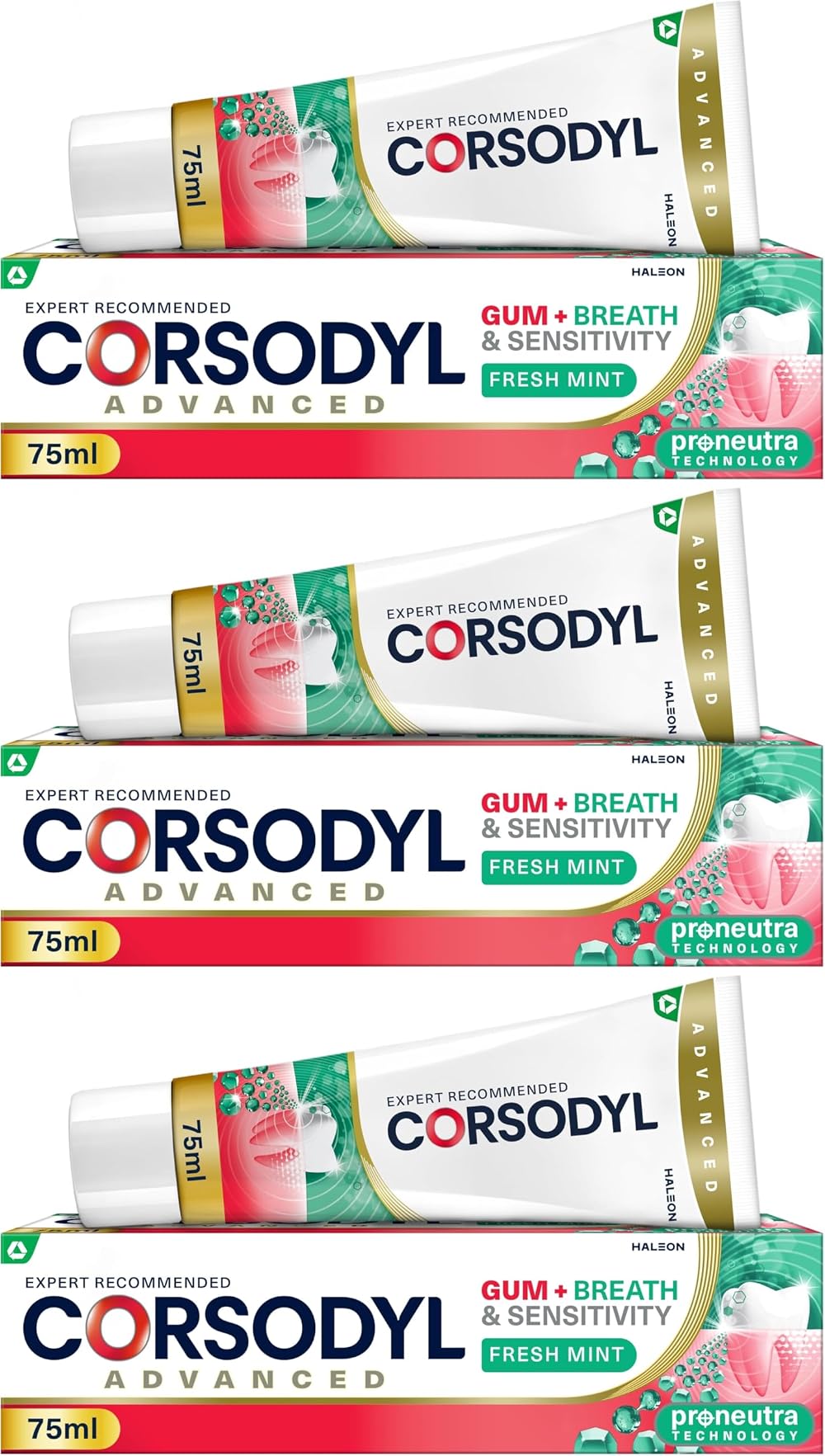Corsodyl Gum+ Breath & Sensitivity Toothpaste 3 x 75ml for Gum Care