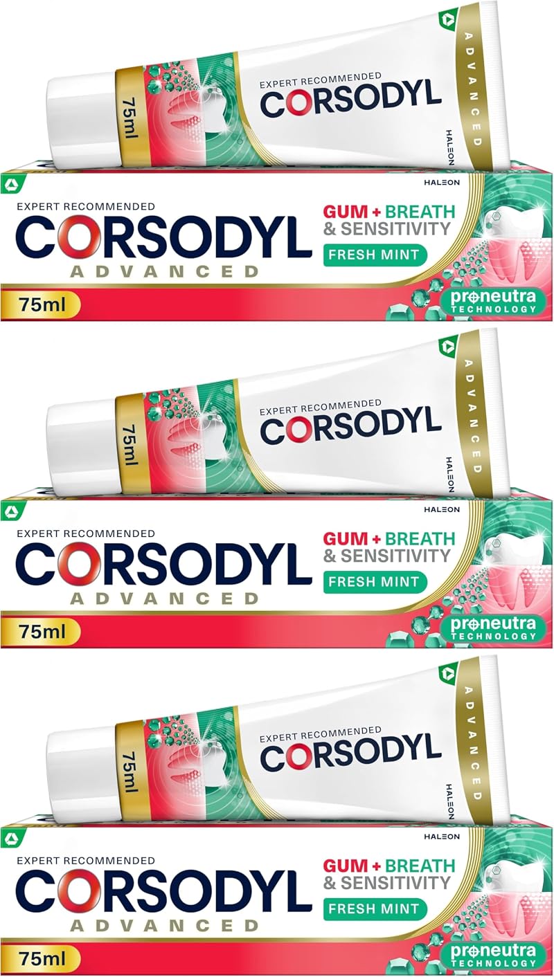 Corsodyl Gum+ Breath & Sensitivity Toothpaste 3 x 75ml for Gum Care